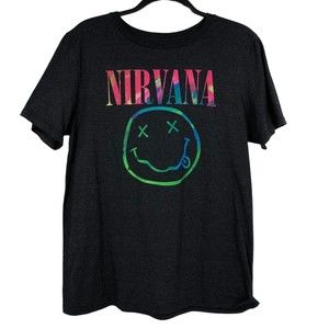 Nirvana Shirt Juniors XL Gray w/Rainbow colors Band Tee